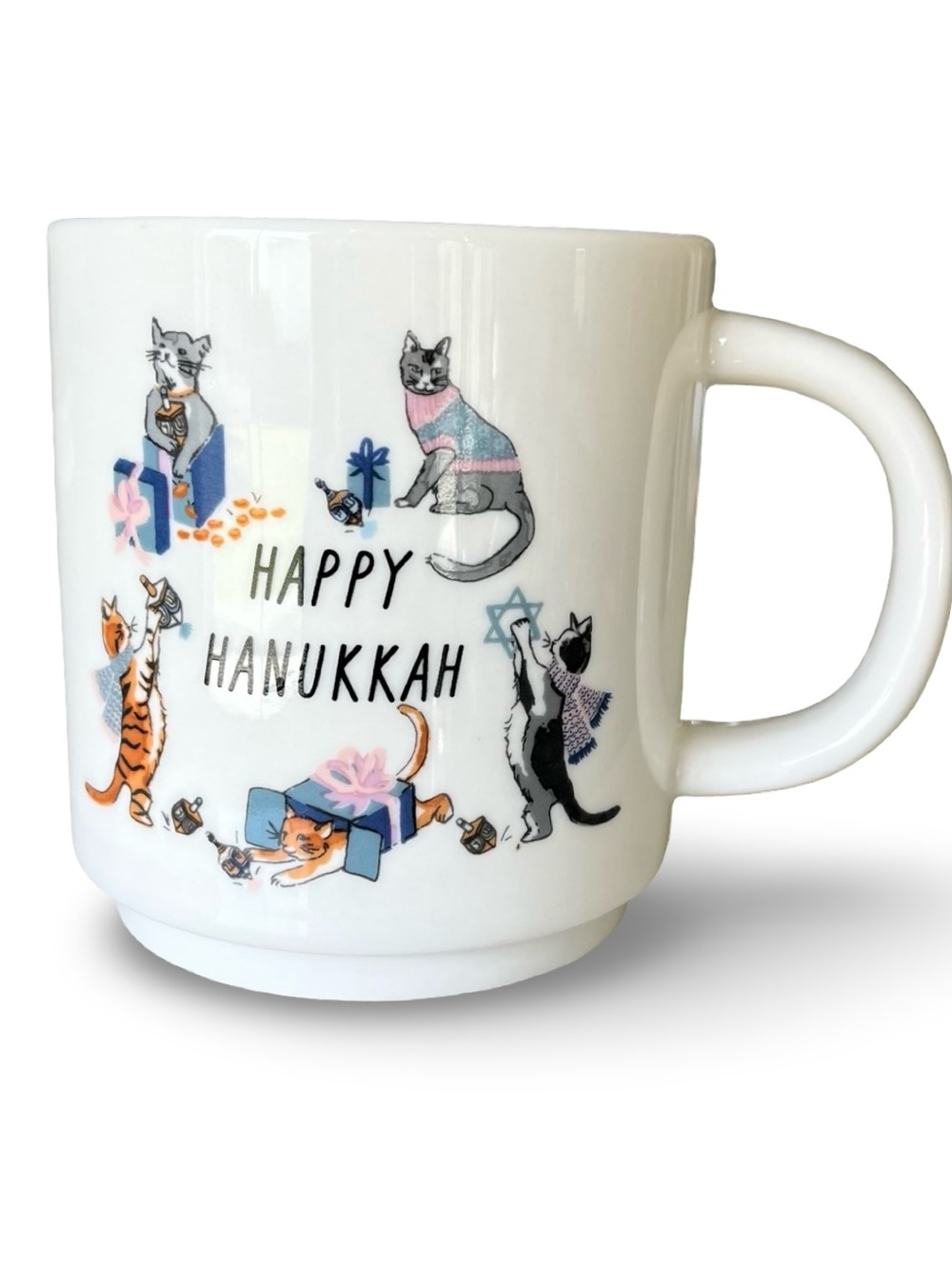 Ceramic "Happy Hanukkah" Cats Decorating Coffee Mug